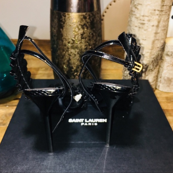 Saint Laurent Snakeskin Ruffled Sandals - Picture 6 of 8